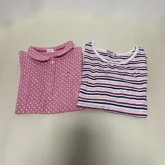 ミキハウス ピンクポロシャツ水玉 ボーダーロンTトップス 130cm 女の子