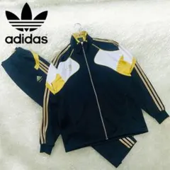 美品 高級 アディダス プロフェッショナル ウインドブレーカー 上下 黒 金 L