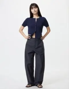 ユニクロ　ジャージーバルレッグパンツ　uniqlo カーブパンツ　ネイビー　S