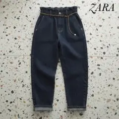 ZARA ハイウエスト バギー ペーパーバッグパンツ デニムのサムネイル