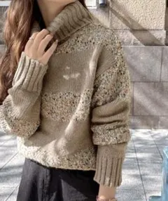 JaVaジャバコラボ　カラーネップタートルネックボーダーニット