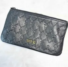 極美品 ⭐︎ ANNA SUI がま口 ダマスク柄 バタフライ柄 型押し 財布 黒のサムネイル