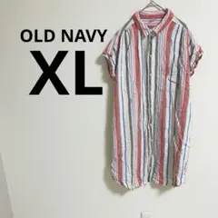 OLD NAVY ✨【XL】ストライプ 半袖シャツワンピース XL