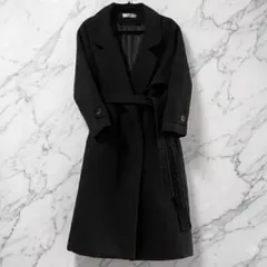 美品】ロングコート XSサイズ ブラック ベルト付き Aラインデザイン 