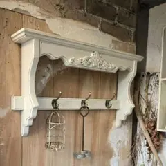 フレンチアンティークシャビー壁掛けシェルフ　ワイド478　ホワイト　モール