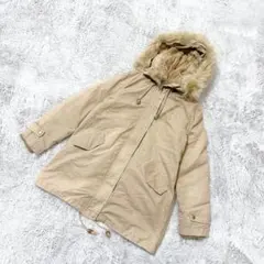 モッズコート【M】ボアコート ファー付きフード ベージュ 取り外し可能 暖かい