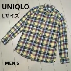 유니클로 UNIQLO 플란넬 체크 셔츠 레귤러 컬러 옐로우계 남성 L