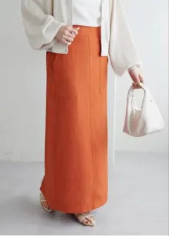新品☆ディスコート☆テックリネンナロースカート☆オレンジ