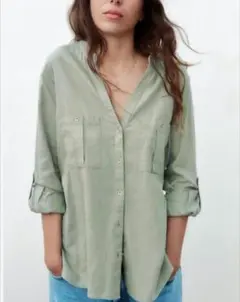 ZARA ロールアップスリーブ リネンブレンドシャツのサムネイル