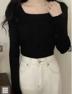 スクエアネックリブニットトップス[rut072]