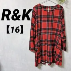 ✨美品✨R&K 【16】赤 チェック柄 ワンピース ［1点もの］L〜LL