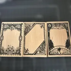 ビンテージ風ゴムスタンプ3個セット木製持ち手つきスタンプ