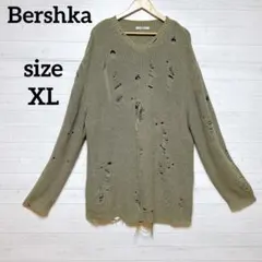 Bershka ベルシュカ ダメージ 穴あき ボロ ニット XL カーキのサムネイル
