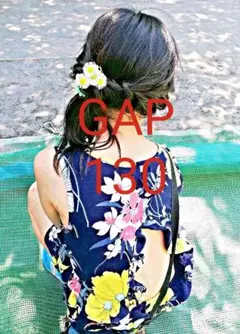 GAP 紺色 花柄 バックオープン&フリル ワンピ　130