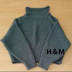 H&M チャンキーニット ざっくりセーター 長袖 スモーキーグリーン L 人気