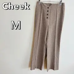 B282【チーク】チェック柄　Ｍ　千鳥格子　秋冬　ワイドパンツ　ハイウエスト