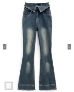 GRL ウエスト折り返しフリンジフレアデニム[ks003]