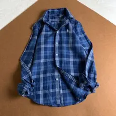 現行✨ポロバイラルフローレン　シャツ　リネン　BD　ポニー刺繡　チェック　ブルー