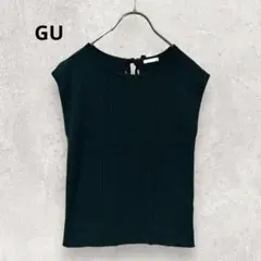 GU ジーユー リブニット ノースリーブ S 黒 背面リボンタイ 無地 シンプル