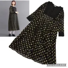 【美品✨】メルロープリュス　ドット　ワンピース　黒　ブラック　ゴールド　ゆったり