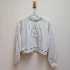 INGNI パールビジュー付きスウェット M グレー レディース レース リボン