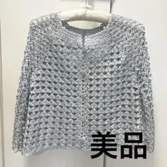 淡いグレー編み込み風七分袖ボレロカーディガン