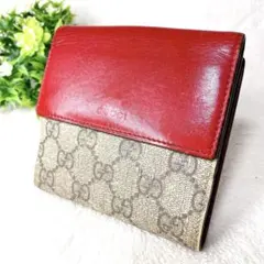 グッチ 二つ折り財布 GGスプリーム PVC レザー レッド ピンク 本革