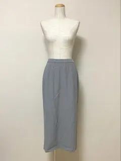 ストライプスカート グレー 高品質 毛 スリット ロングスカート ナロースカート