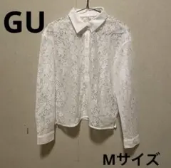 GU レース シャツ M 白 ボタンシャツ 長袖 レトロ ホワイト 襟付のサムネイル