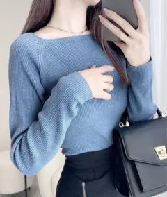 mily bilet スクエアネックリブニットプルオーバー