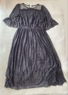 DRESS+ドレスプラス　結婚式ドレスAライン総レース五分袖ロングワンピースXL