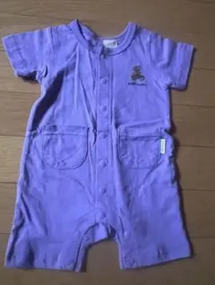 新品　プティマイン　半袖　くま　ロンパース パープル　80