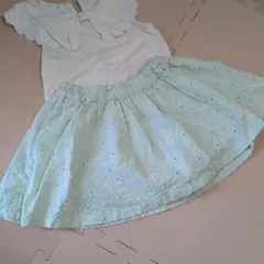 水色 花柄刺繍 スカート ショートパンツ付き