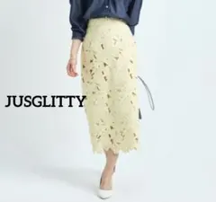【JUSGLITTY】総刺繍レース 春色♪タイトスカート 通勤 イエロー
