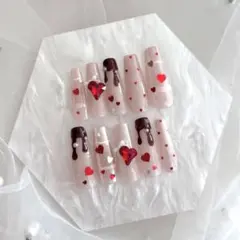 現品ネイルチップ　バレンタイン　スナ系　量産型　ワンホン　ハート