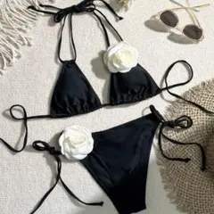 SHEIN 黒　水着　バラ