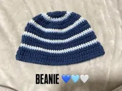ビーニー　クラッシャーハット　クロシェハット　ハンドメイド　ボーダー