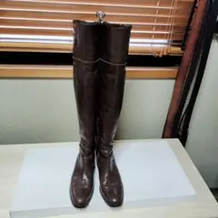 ブラウンレザー裏ボア付きロングブーツ