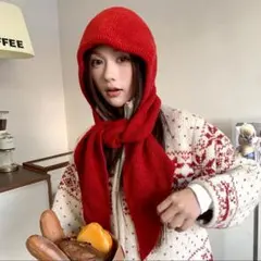 フードマフラー　バラクラバ　マフラー　ニット帽　ニットマフラー　フード一体型　冬
