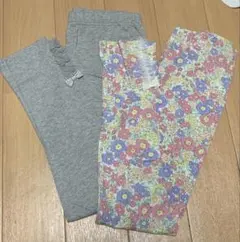 エニファム　花柄リボン付きキッズレギンス　グレー　フリル　130