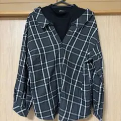 チェック柄 シャツ 重ね着風 長袖