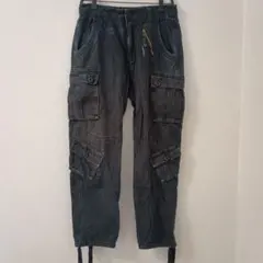 バイカーデニムパンツ ジップデザイン 立体裁断 蛇腹膝切替 インディゴ 