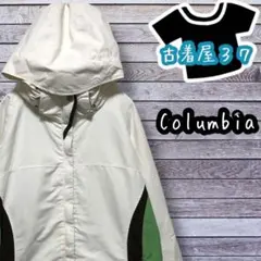 古着コロンビア刺繍ロゴフルジップナイロンジャケット白ホワイトL.