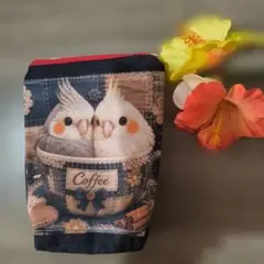 ハンドメイド ポーチ オカメインコ柄 デニム調のサムネイル