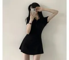 Dazy ブラック Aライン 半袖ワンピース