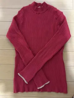 赤いリブ編みニットセーター　サイズL
