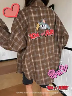 TOM AND JERRY チェック柄シャツ ブラウン
