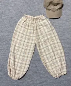 【良品】　tete a tete テテアテテチェックコットンロングパンツ 120