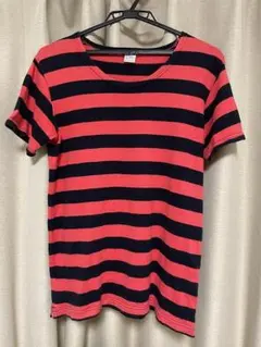 ヘルスニットの厚手ボーダーTシャツ(赤×黒)サイズMのサムネイル