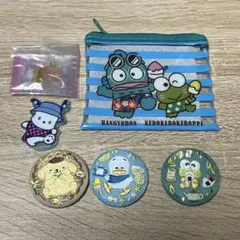 サンリオ　刺繍缶バッジ　グミチュアチャーム　はぴだんぶい　スシロー　ポーチ